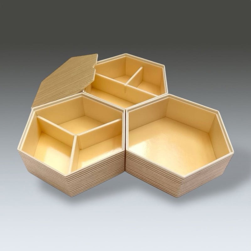 群馬デスコ 折箱 六角 3段折 落とし蓋付 DEF柄 1個（ご注文単位24個）【直送品】