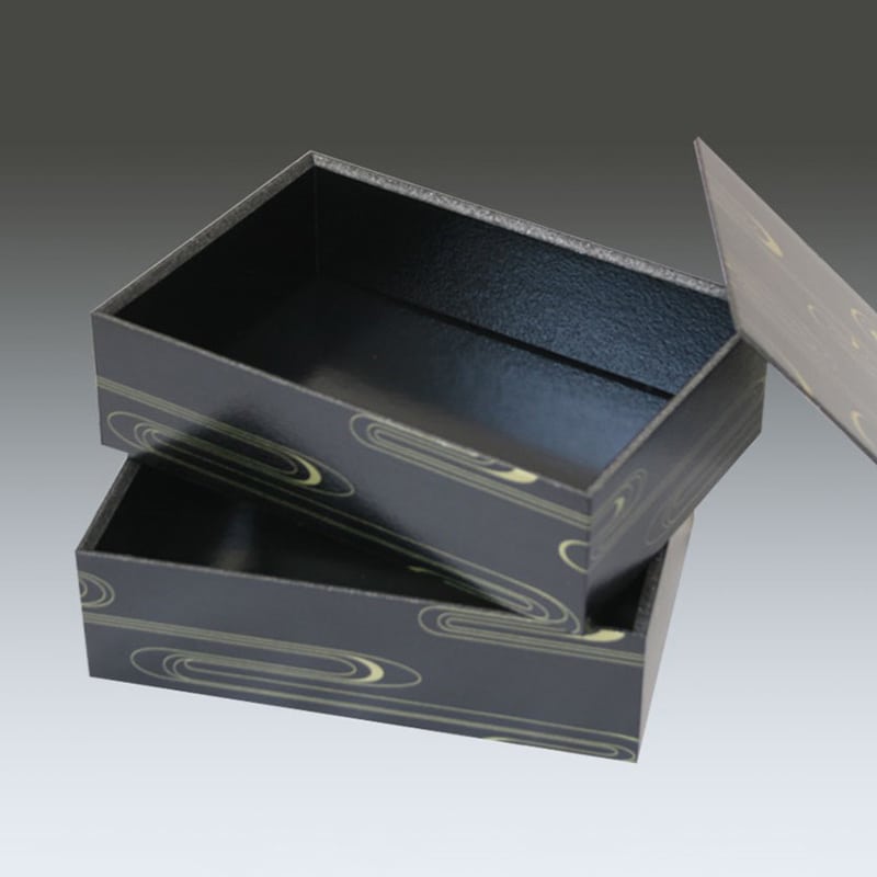 群馬デスコ 折箱 2段折 しゃくり蓋付 B黒波柄 1個（ご注文単位24個）【直送品】