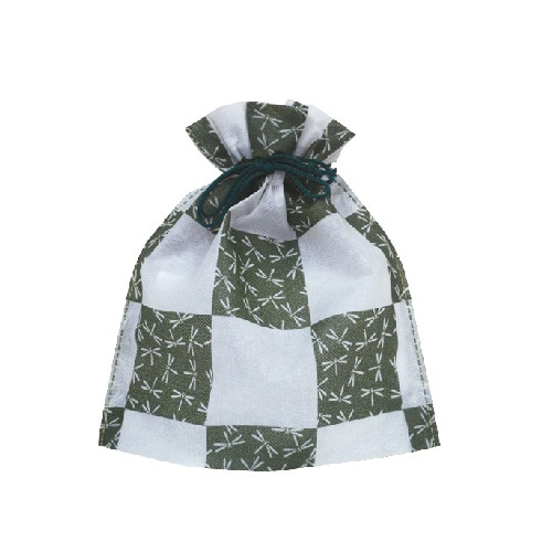 ㈱三和 不織布 和風柄巾着 チェック蜻蛉柄 SW2528CHTB-HV ハーブ 50枚/袋(ご注文単位1袋)【直送品】