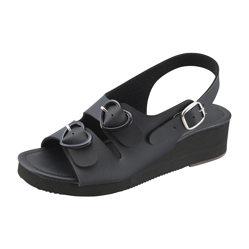 ハート2バックルサンダル ブラック M 22.5~23.0cm 1組(ご注文単位1組)【直送品】