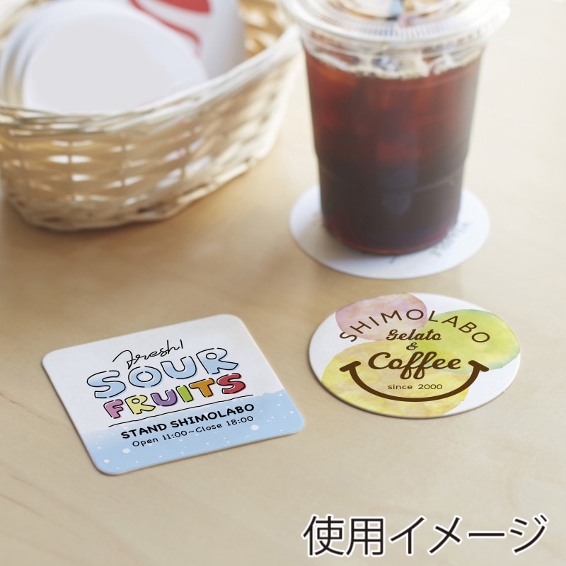 【オリジナル印刷】小ロットコースター 100枚 0.5mm厚 90mm角型 角マル 片面フルカラー4色印刷 100枚