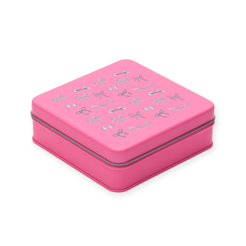 【オリジナル印刷】特注スクエア缶 フルカラー4色印刷（＋白印刷） チェリーピンク　60個