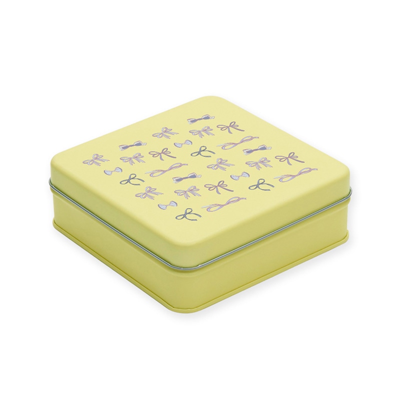 【オリジナル印刷】特注スクエア缶 フルカラー4色印刷（＋白印刷） クリームイエロー　60個