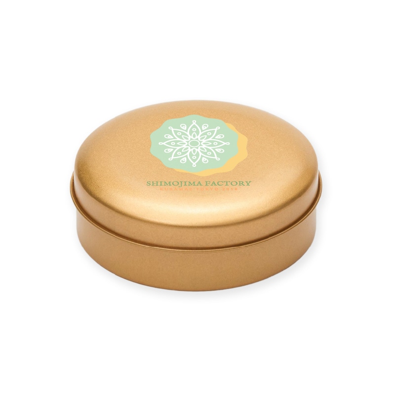 【オリジナル印刷】特注ラウンド缶 フルカラー4色印刷（＋白印刷） サテンゴールド　150個