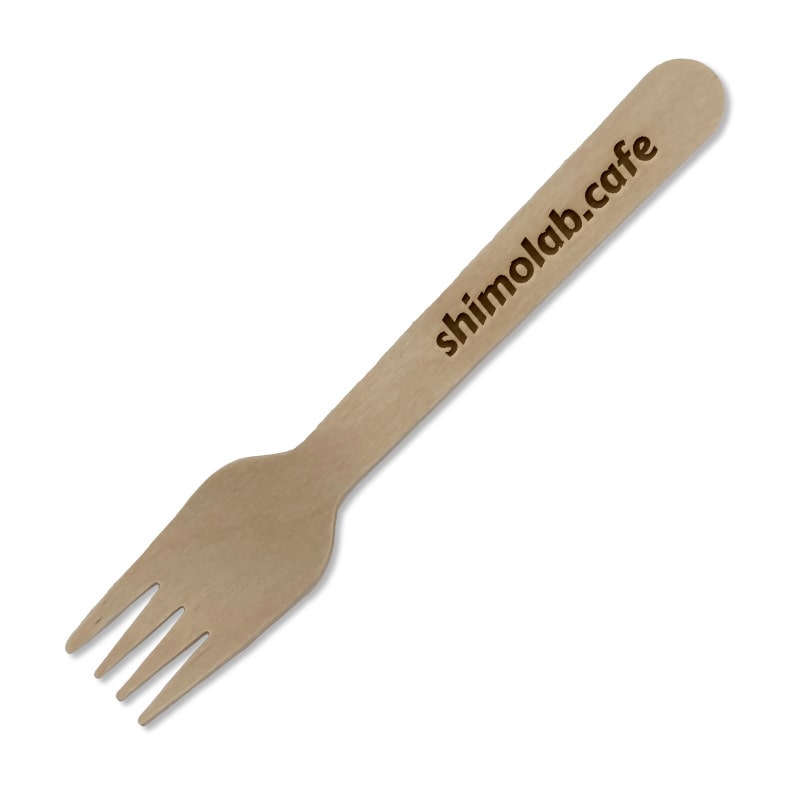 【オリジナル印刷】特注カトラリー　木製フォーク レーザー黒焼き 3000本