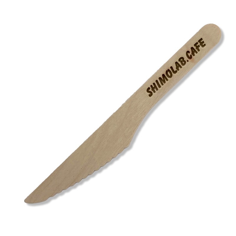 【オリジナル印刷】特注カトラリー　木製ナイフ レーザー黒焼き 3000本