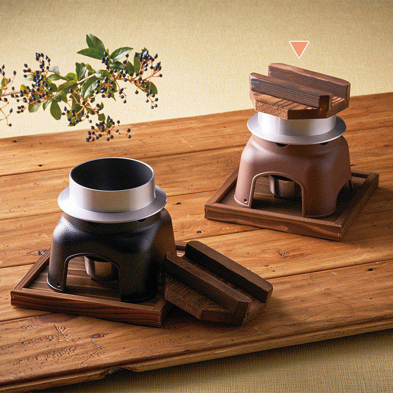 マイン お釜かまどセット 木製蓋・敷板付 小 素焼き茶 M10-227 1セット（ご注文単位1セット）【直送品】