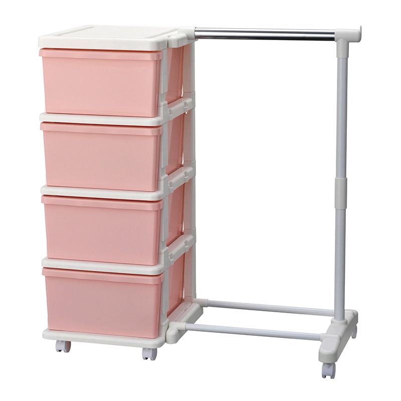 JEJアステージ チェスト　カラーシーズユニット 4段　ハンガー付 WHピンク 1個（ご注文単位3個）【直送品】