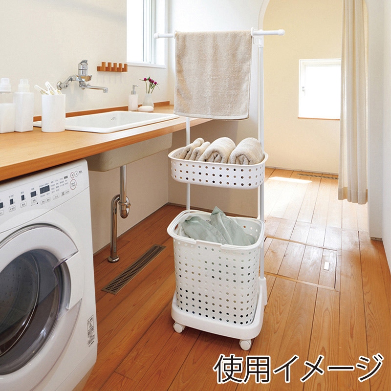 JEJアステージ レクエア ランドリーバスケット ハンガー付 ホワイト 1個(ご注文単位4個)【直送品】