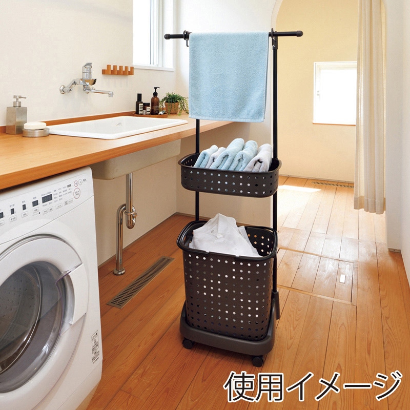 JEJアステージ レクエア　ランドリーバスケット　ハンガー付  ダークブラウン 1個（ご注文単位4個）【直送品】