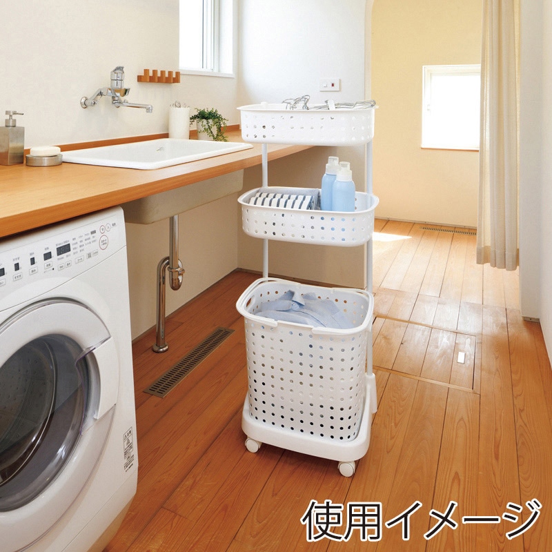 JEJアステージ レクエア ランドリーバスケット 3段 ホワイト 1個(ご注文単位4個)【直送品】