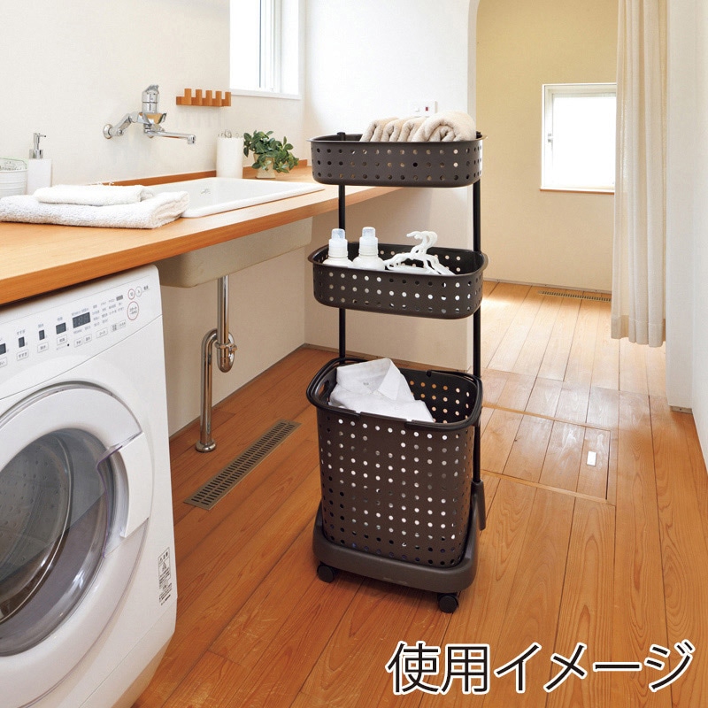 JEJアステージ レクエア ランドリーバスケット 3段 ダークブラウン 1個(ご注文単位4個)【直送品】