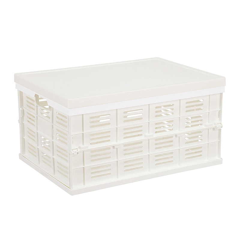 JEJアステージ フタ付折りたたみコンテナ FM-35 ホワイト 1個（ご注文単位8個）【直送品】