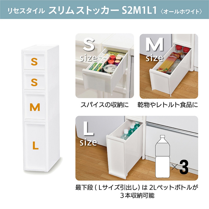 JEJアステージ リセスタイル スリムストッカー S2M1L1 オールホワイト 1個(ご注文単位2個)【直送品】