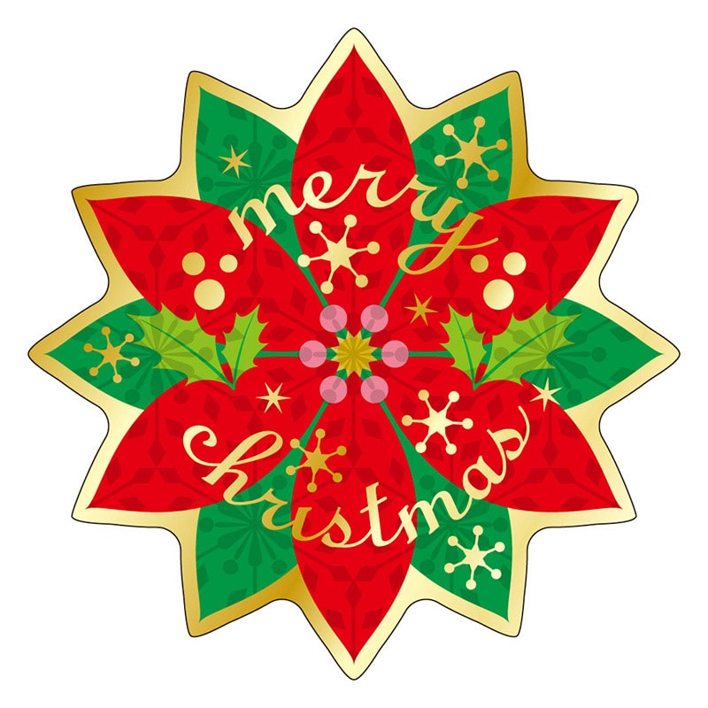 カミイソ産商 エースラベル メリークリスマス ポインセチア C-0508 300枚/袋（ご注文単位1袋）【直送品】