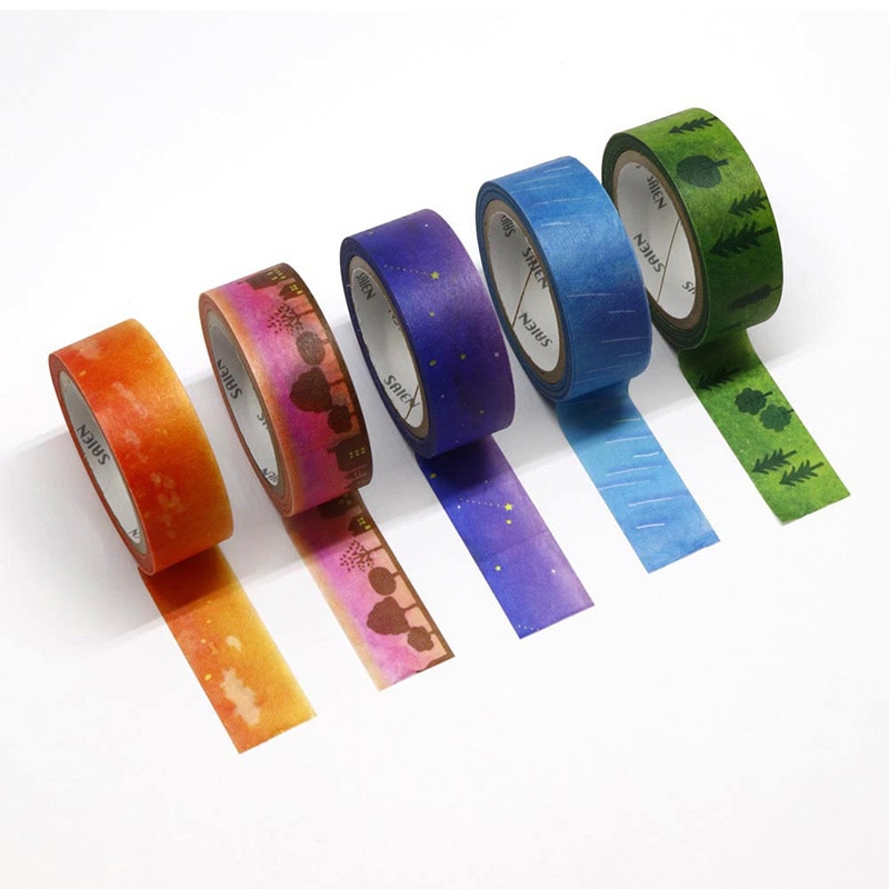 カミイソ産商 SAIEN マスキングテープ 田村美紀 ちぎり絵 5柄セット しぜん UR-2011 1巻(ご注文単位1巻)【直送品】