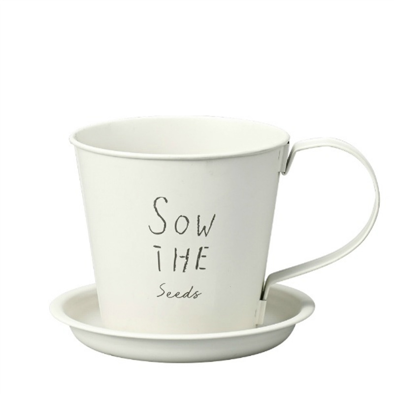 ケー・イー・アイ ブリキポット　ティーカップ ホワイト 4420-WH 1個（ご注文単位2個）【直送品】