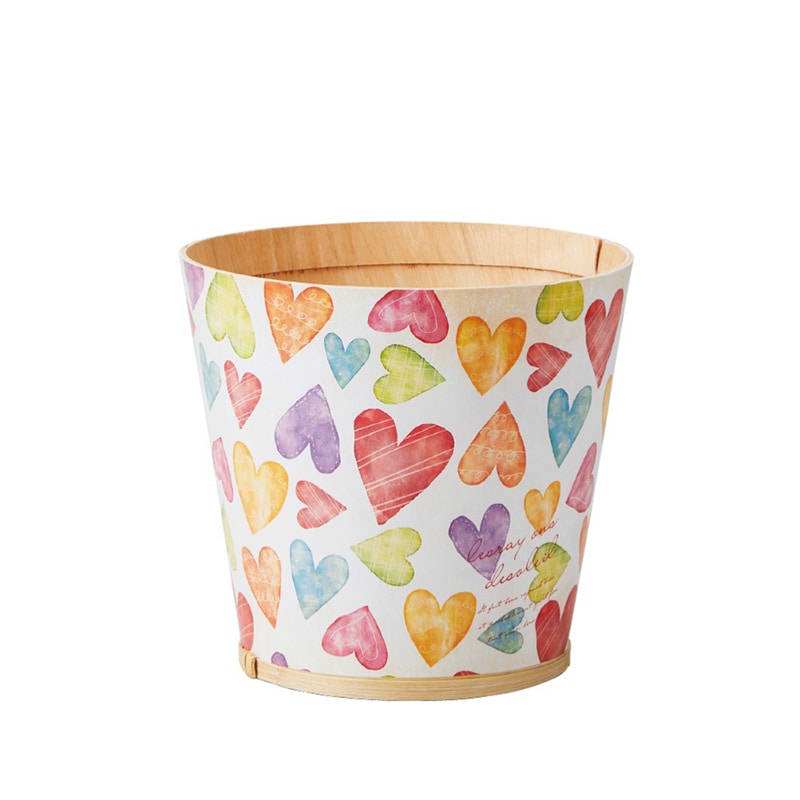 ケー・イー・アイ ウッドポット デザインバスケット ラウンド L カラフルハート 4886-HE 1個(ご注文単位3個)【直送品】