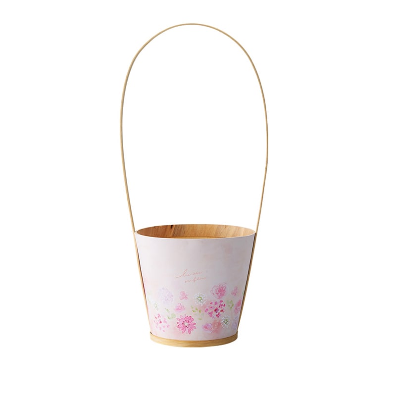 ケー・イー・アイ ウッドポット デザインバスケット 手つきラウンド L ピンクフラワー 5067-A-PK 1個(ご注文単位3個)【直送品】