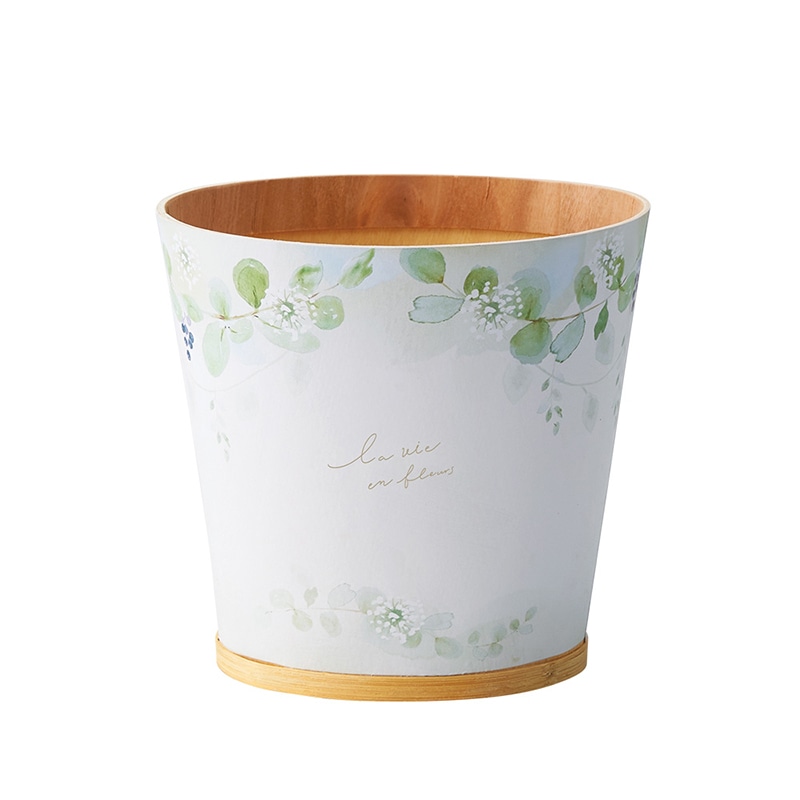 ケー・イー・アイ ウッドポット デザインバスケット ラウンド L ホワイトリーフ 5068-A-WH 1個(ご注文単位12個)【直送品】