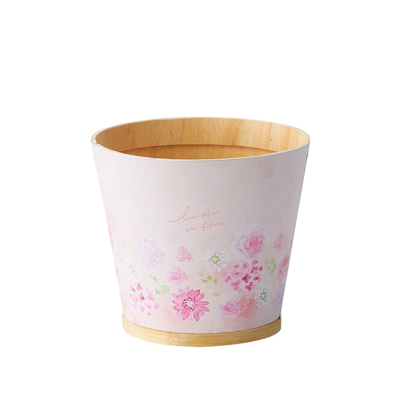 ケー・イー・アイ ウッドポット デザインバスケット ラウンド M ピンクフラワー 5068-B-PK 1個(ご注文単位4個)【直送品】