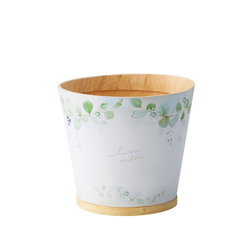 ケー・イー・アイ ウッドポット デザインバスケット ラウンド M ホワイトリーフ 5068-B-WH 1個(ご注文単位4個)【直送品】