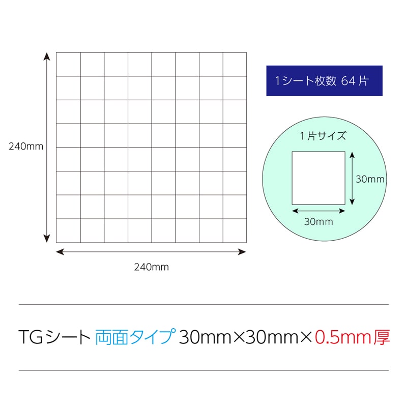 清和産業 特殊粘着シート TGシート 両面タイプ 30×30×0.5mm 64片 WTG05-3030064 1個(ご注文単位200個)【直送品】