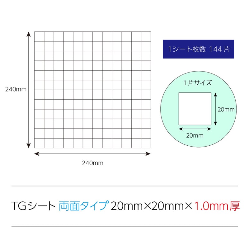 清和産業 特殊粘着シート TGシート 両面タイプ 20×20×1mm 144片 WTG10-2020144 1個(ご注文単位200個)【直送品】