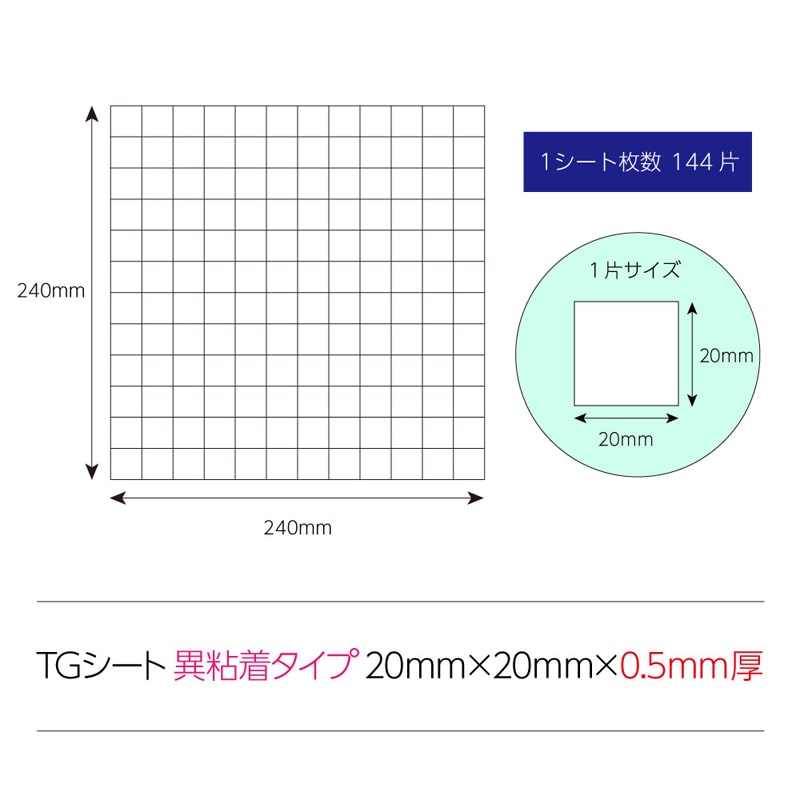 清和産業 特殊粘着シート TGシート 異粘着タイプ 20×20×0.5mm 144片 DTG05-2020144 1個(ご注文単位200個)【直送品】