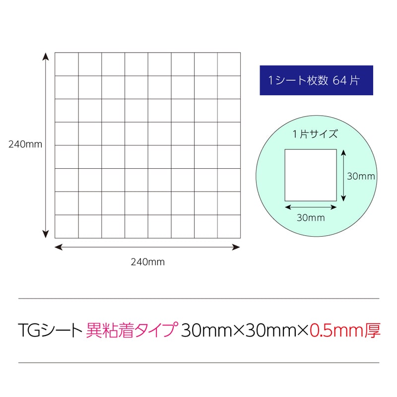 清和産業 特殊粘着シート TGシート 異粘着タイプ 30×30×0.5mm 64片 DTG05-3030064 1個(ご注文単位200個)【直送品】