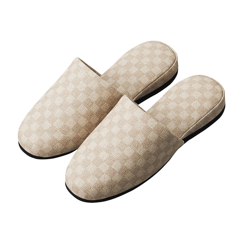 マツヨシスリッパ チェック柄 HP-19 12足入 ベージュ 1箱(ご注文単位1箱)【直送品】