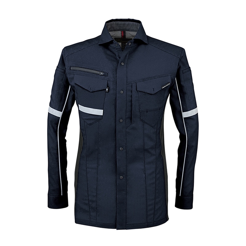 コーコス信岡 ストレッチ長袖シャツ A-7078 ネイビー L 1枚（ご注文単位1枚）【直送品】