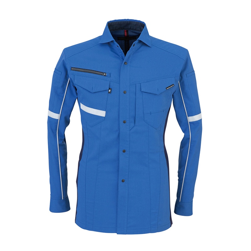 コーコス信岡 ストレッチ長袖シャツ A-7078 ブルー L 1枚（ご注文単位1枚）【直送品】