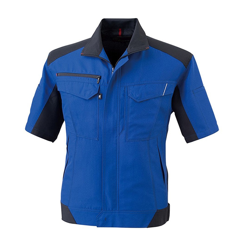 コーコス信岡 裏綿半袖ブルゾン バイカラー A-8080 ブルー 5L 1枚（ご注文単位1枚）【直送品】