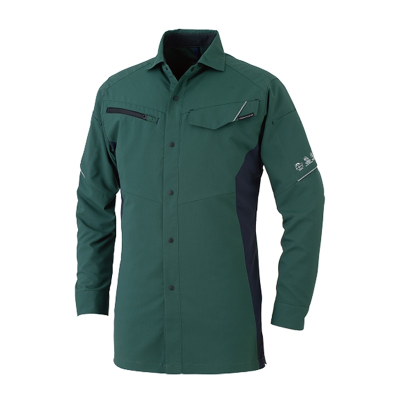 コーコス信岡 エコ・ストレッチ 長袖シャツ AE-8098 グリーン SS 1枚（ご注文単位1枚）【直送品】