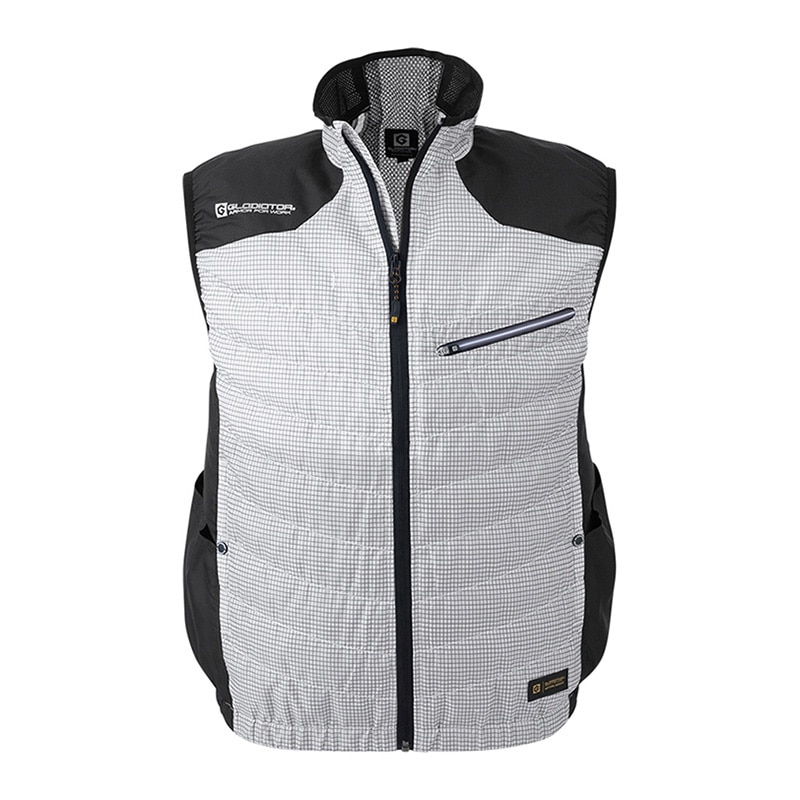 コーコス信岡 ボルトクール 日傘遮熱風 ダウンベスト G-7709 ホワイトグリッド 4L 1枚（ご注文単位1枚）【直送品】