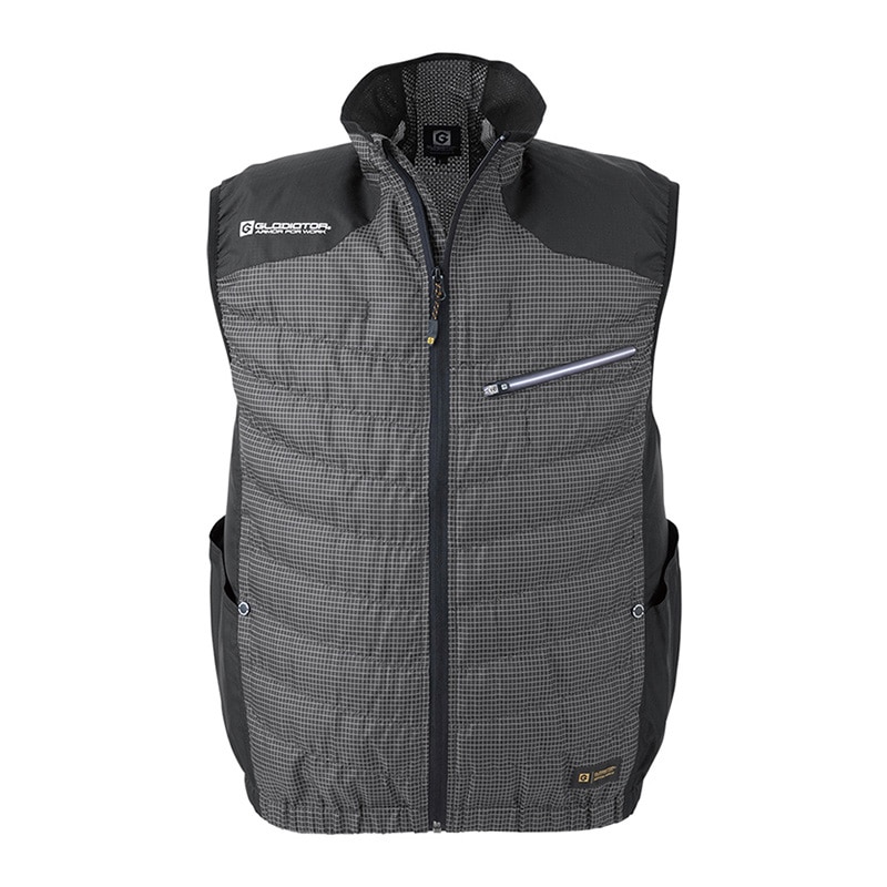 コーコス信岡 ボルトクール 日傘遮熱風 ダウンベスト G-7709 ブラックグリッド S 1枚（ご注文単位1枚）【直送品】