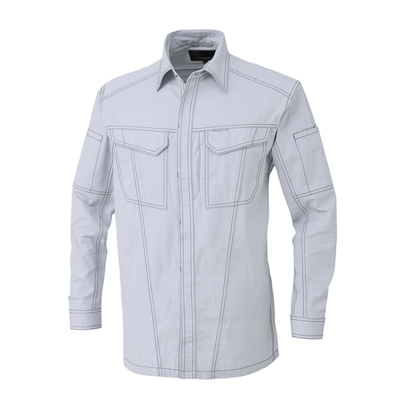 コーコス信岡 立体カット ヒヨク長袖シャツ A-4678 シルバー S 1枚（ご注文単位1枚）【直送品】