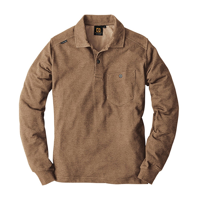 コーコス信岡 デニムフィール 長袖ポロシャツ G-9128 キャメル 5L 1枚（ご注文単位1枚）【直送品】