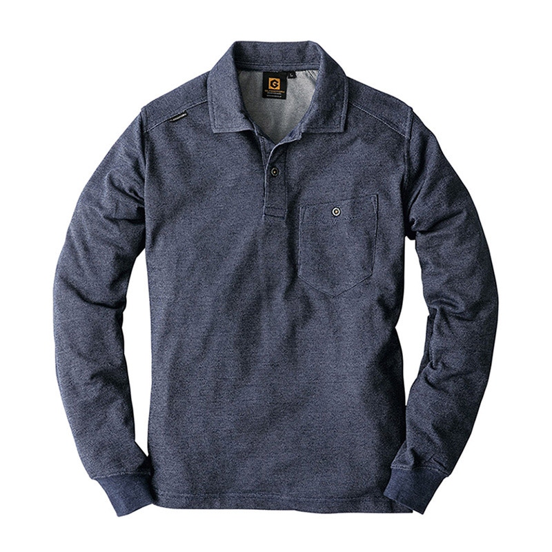 コーコス信岡 デニムフィール 長袖ポロシャツ G-9128 インディゴ M 1枚（ご注文単位1枚）【直送品】