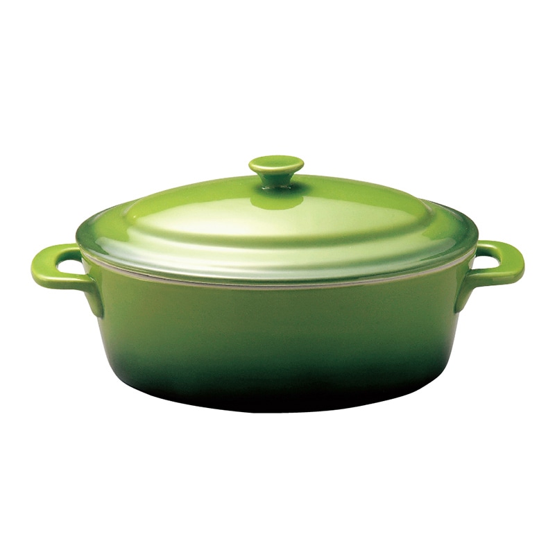 ミヤザキ食器 エムスタイル ソレイユ 楕円キャセロール S グリーン SO1813GR 1個(ご注文単位3個)【直送品】