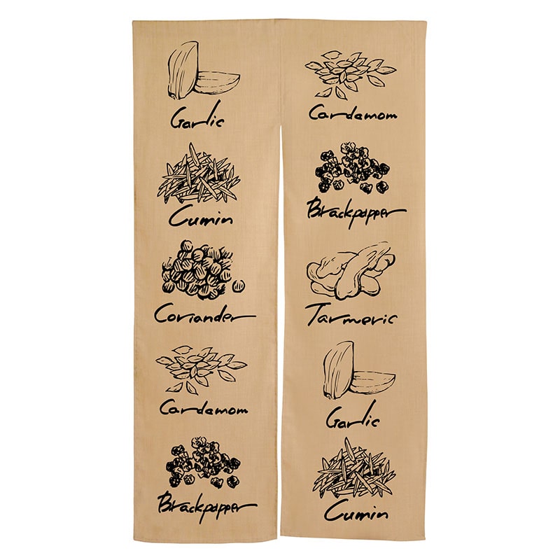 P・O・Pプロダクツ エステル麻のれん 3585 香辛料柄 1枚(ご注文単位1枚)【直送品】