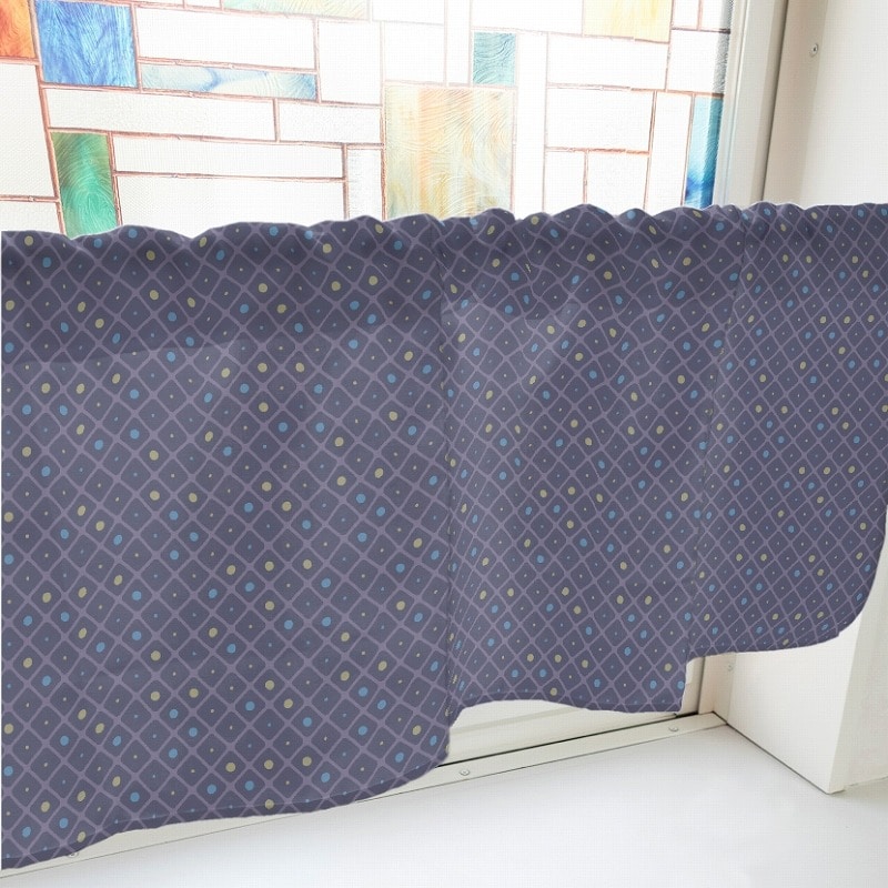 P・O・Pプロダクツ カフェカーテン W1000 40439　格子と丸　紺 1枚（ご注文単位1枚）【直送品】