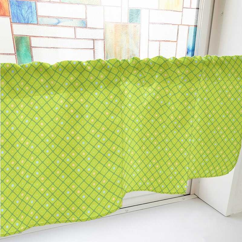 P・O・Pプロダクツ カフェカーテン W1000 40443　格子と丸　黄緑 1枚（ご注文単位1枚）【直送品】