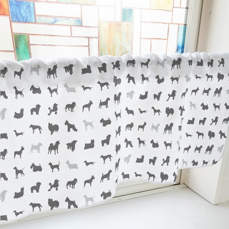 P・O・Pプロダクツ カフェカーテン W800 40472　犬シルエット　グレー 1枚（ご注文単位1枚）【直送品】