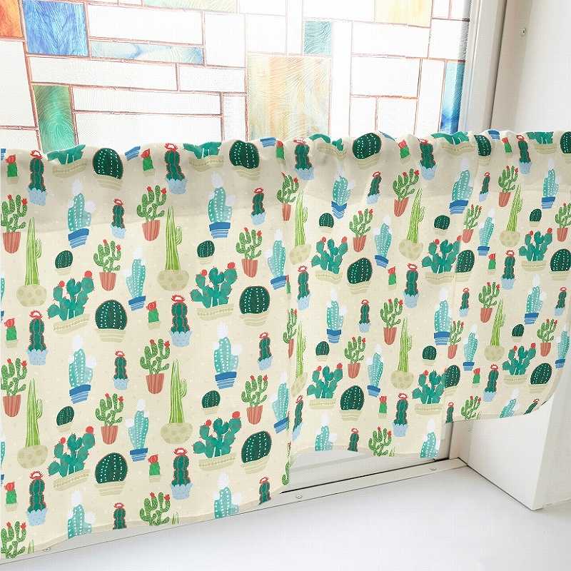 P・O・Pプロダクツ カフェカーテン W800 40506　サボテン　ベージュ 1枚（ご注文単位1枚）【直送品】