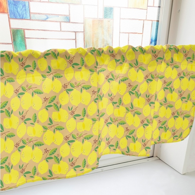 P・O・Pプロダクツ カフェカーテン W1000 40543　レモン　ベージュ 1枚（ご注文単位1枚）【直送品】