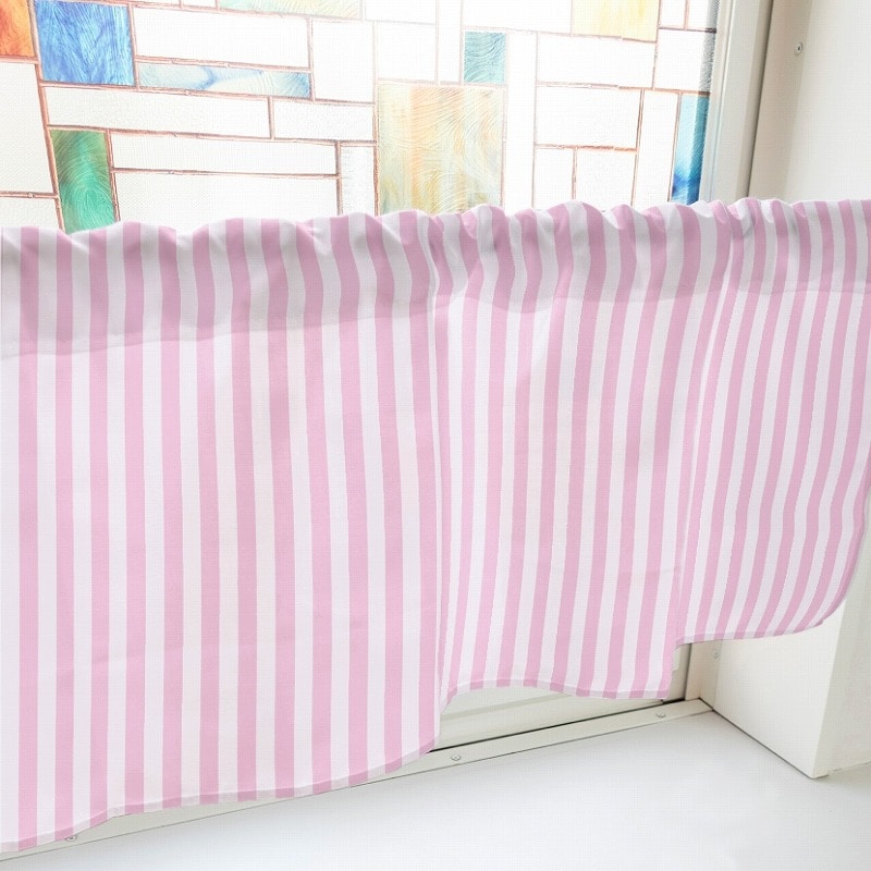 P・O・Pプロダクツ カフェカーテン W800 40556　ブロックストライプ　ピンク 1枚（ご注文単位1枚）【直送品】