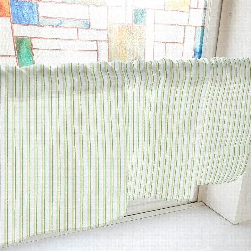 P・O・Pプロダクツ カフェカーテン W800 40572　マルチカラーストライプ緑 1枚（ご注文単位1枚）【直送品】