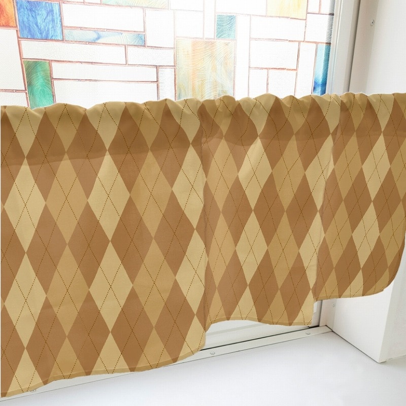 P・O・Pプロダクツ カフェカーテン W800 40588　Aチェック　茶 1枚（ご注文単位1枚）【直送品】